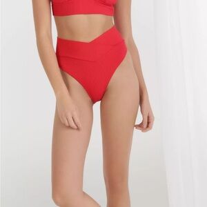 Ribbed High Waisted Bikini Bottoms - Blue